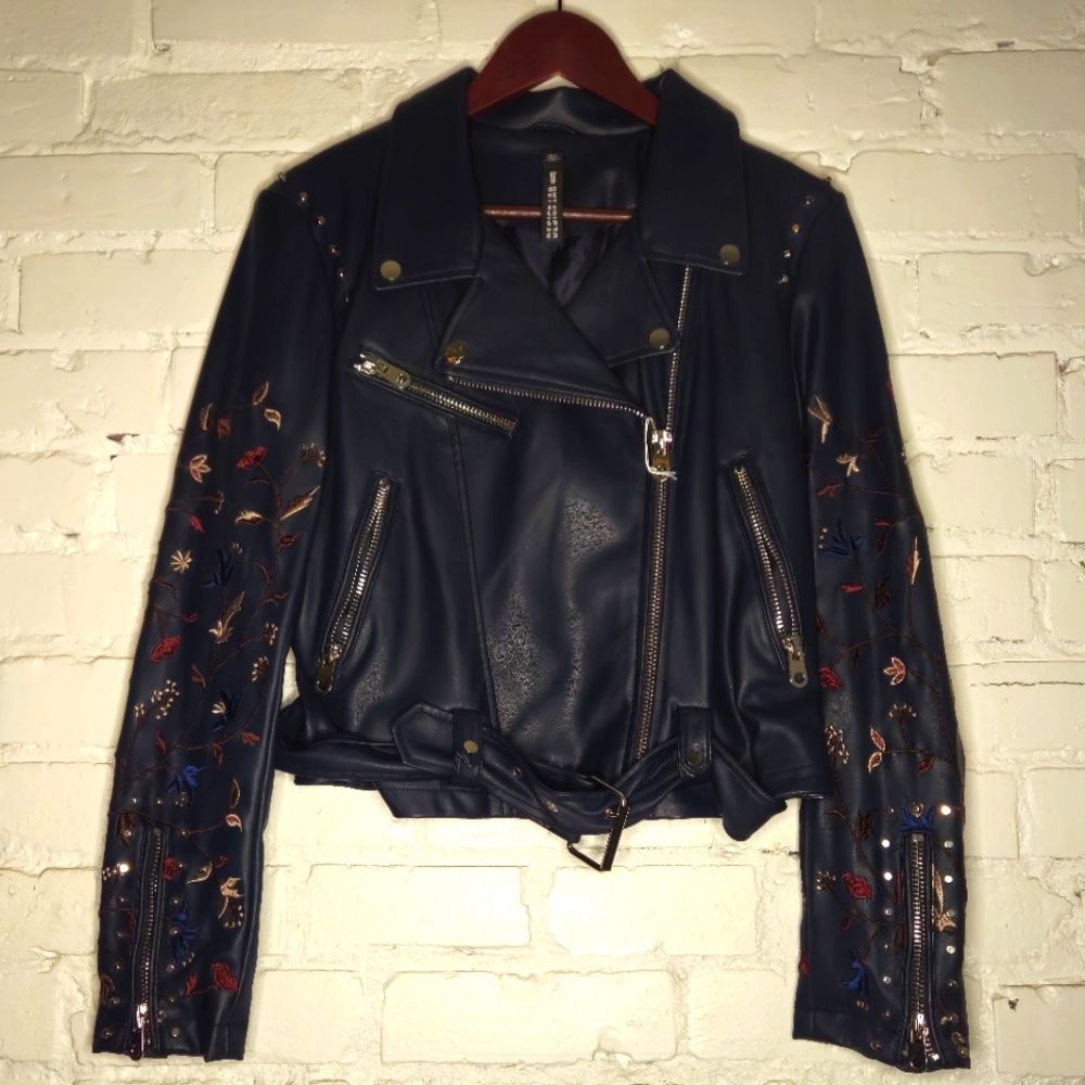 Ladies Embroidered Leather Jacket